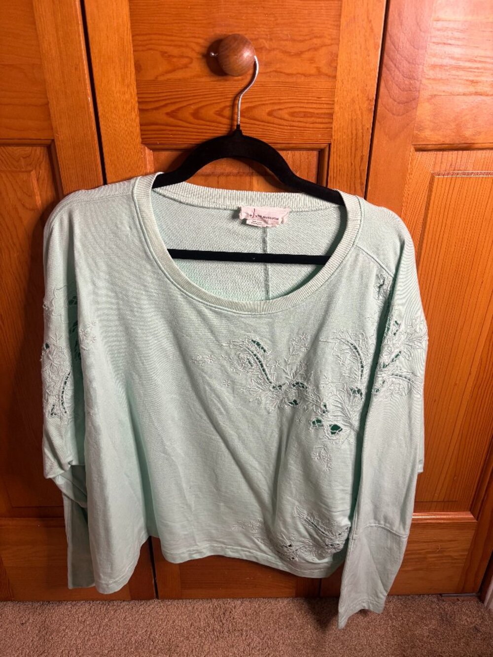 Anthropologie Mint Green Eyelit Top (Size L)